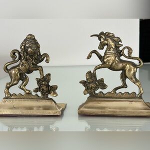 Brass Lion and Unicorn Bookends